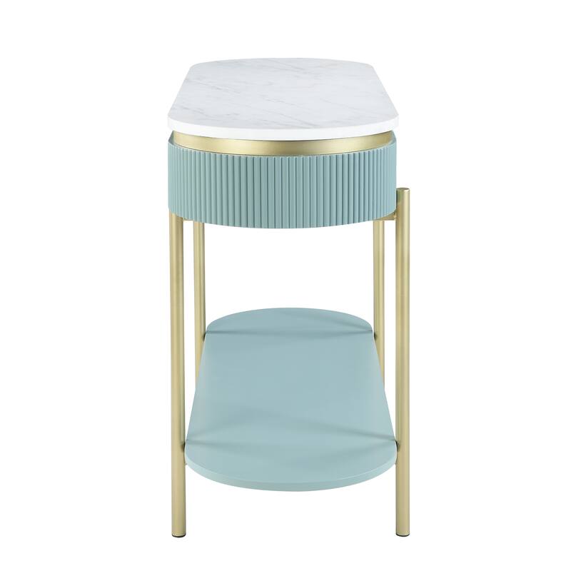 Reed Mid-Century Modern White Faux Marble 3-Piece Accent Table Set with Drawer by Furniture of America