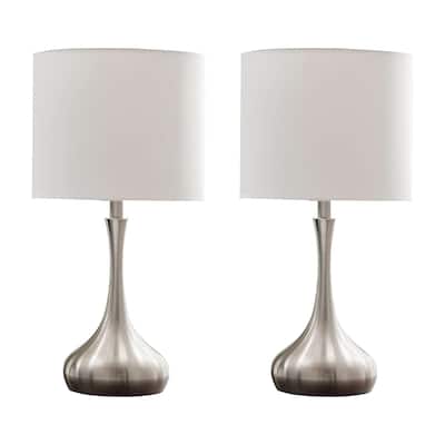 Brushed Nickel Finish Metal Table Lamps (Set of 2)