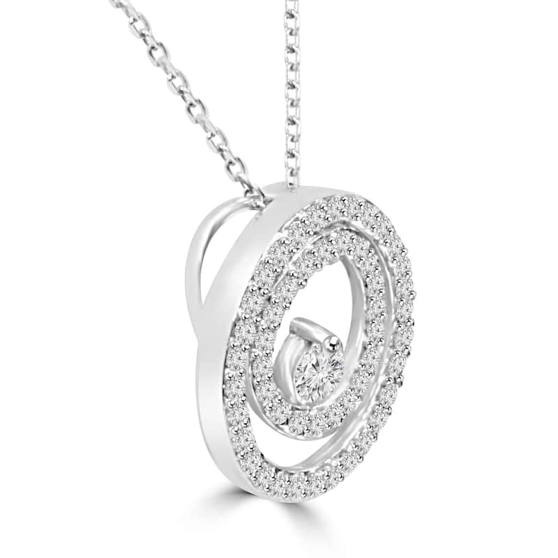 Diamond 1/2 Ct Double Circle Solitaire Pendant White Gold 18" Chain