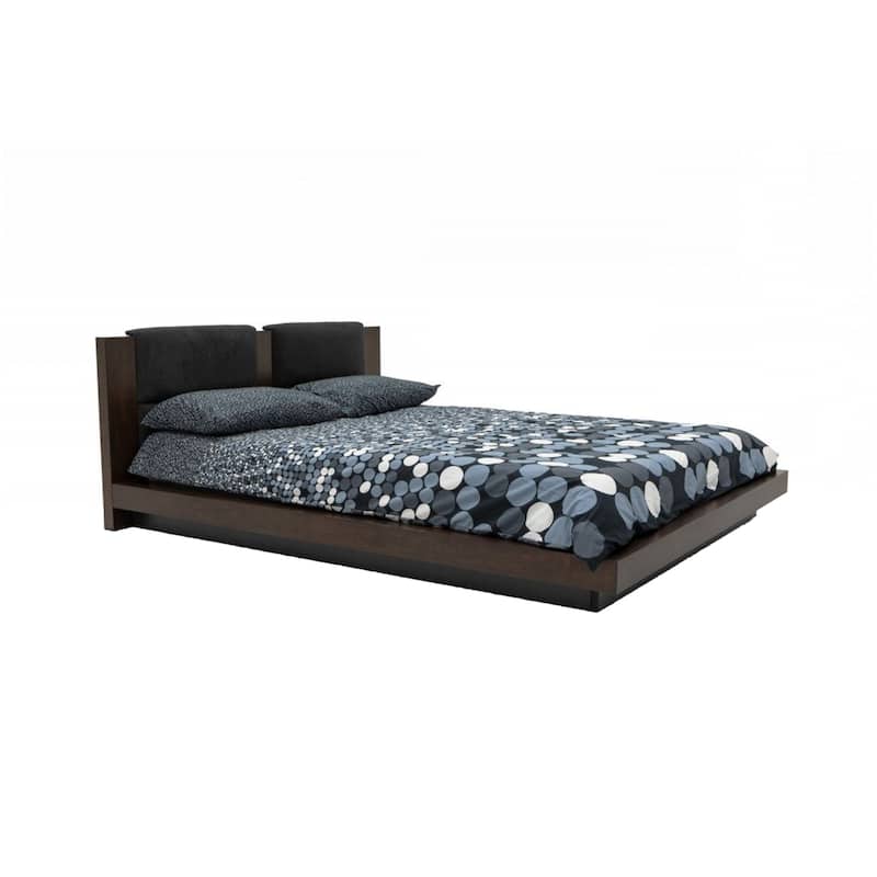 Noe Col King Size Bed with 2 Nightstands, Black Pillow Headboard, Brown