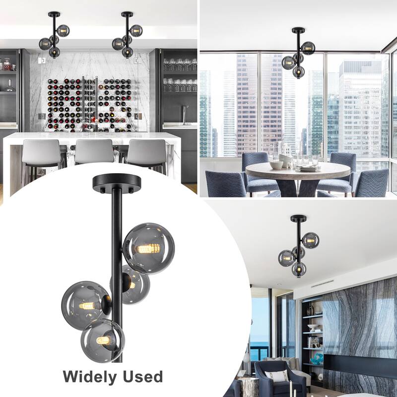 8 Lights Modern Semi-Flush Mount Ceiling Light Smoky Gray Glass Globe