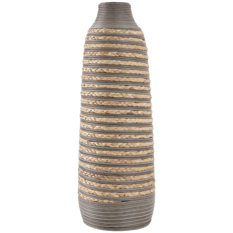 Seagrass Handmade Braided Decorative Vase with Layered Gray Paneling - Brown - Roche River Decor