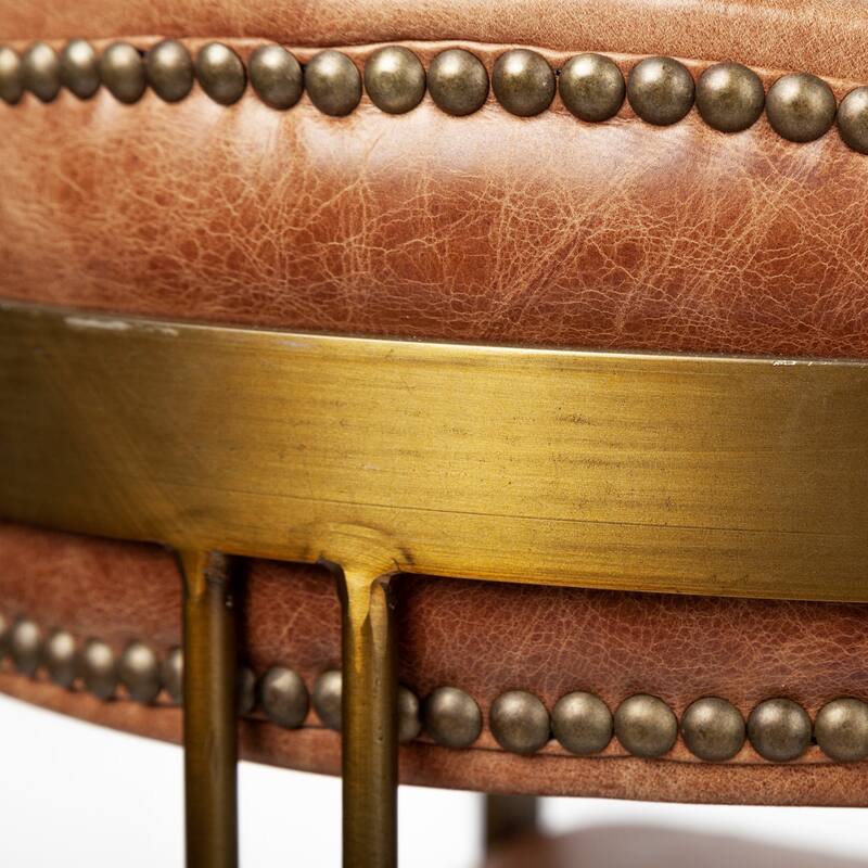 Hollyfield I Brown Leather Seat Gold Iron Frame Dining Chair - 20.5L x 22.5W x 29.5H