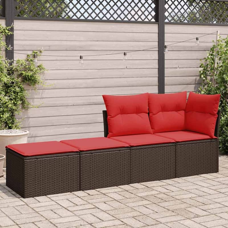 vidaXL Patio Sofa Set with Cushions Sectional Stools 2 Piece Poly Rattan Acacia - 21.7 x 21.7 x 14.6
