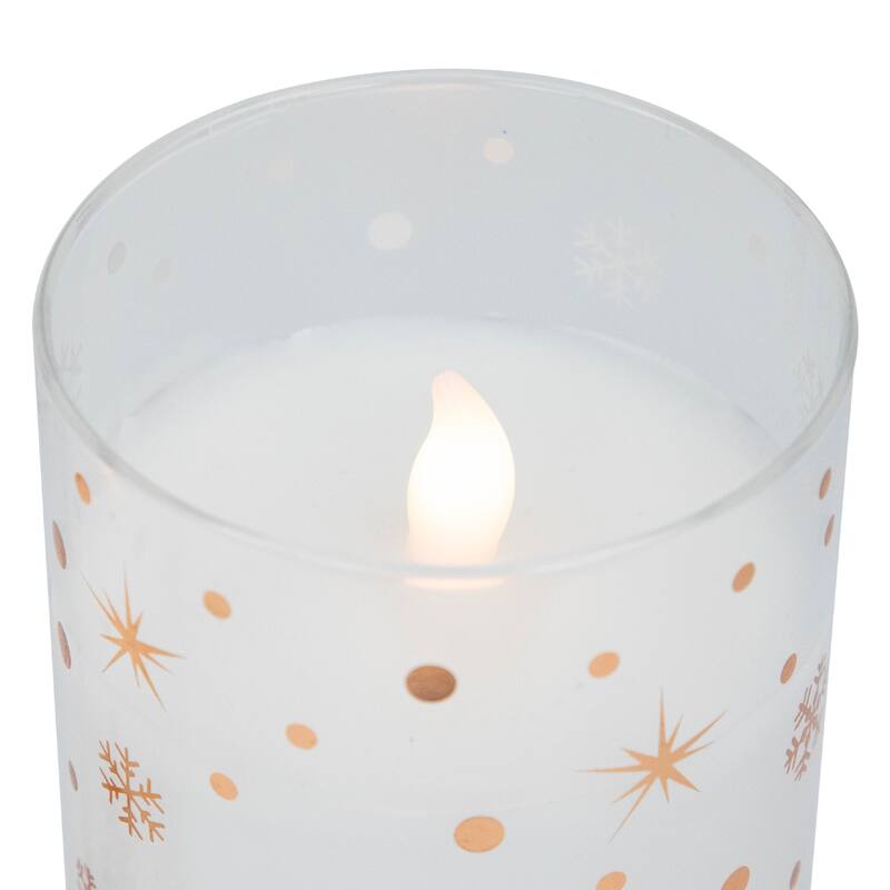 3 Woodland Flameless Flickering LED Christmas Glass Pillar Candles 6"