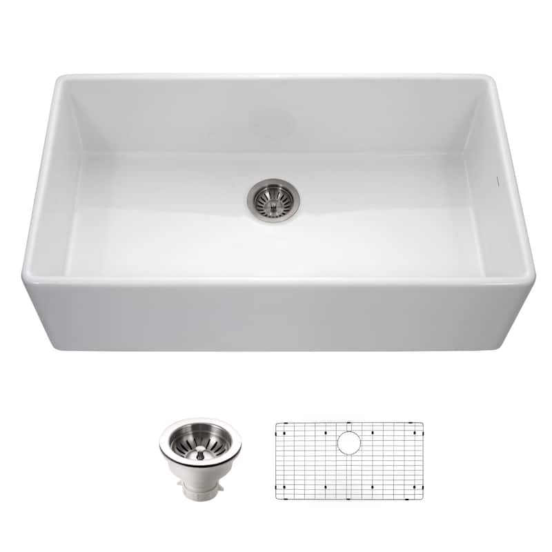 Houzer PTG-3600-C Platus 36" Farmhouse Single Basin Fireclay Kitchen - White