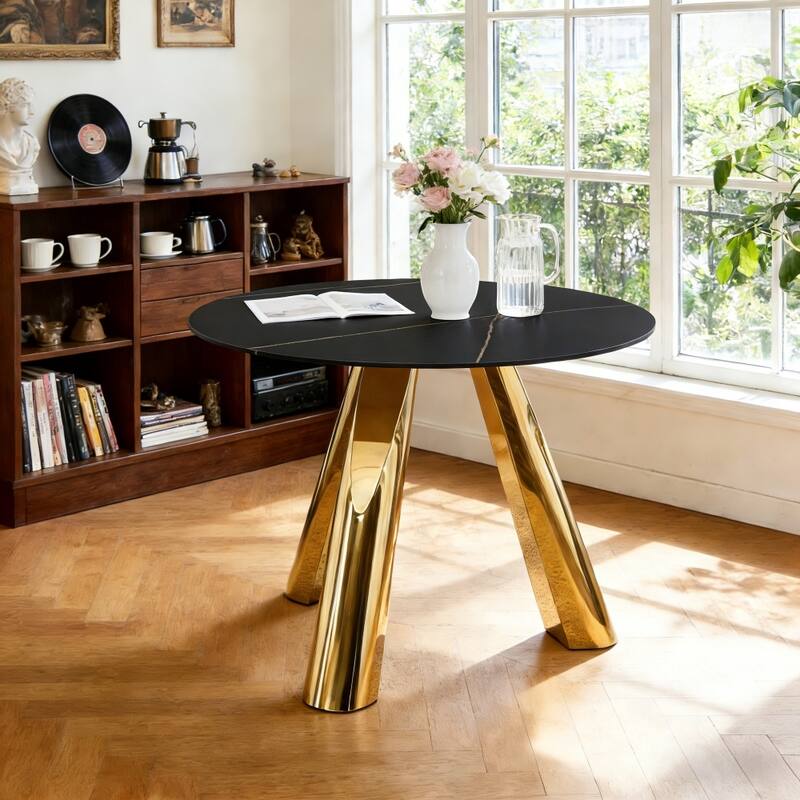 Round Dining Table, Kitchen Table with Stainless Steel Legs, Round Coffee Table Bistro Table for Dining Room