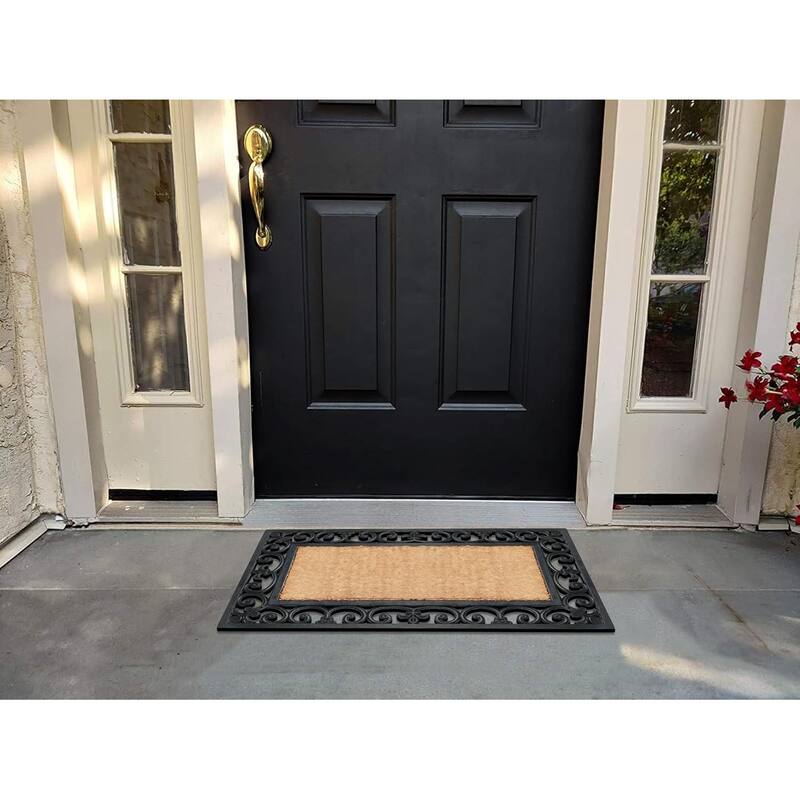 A1HC Rubber and Coir Paisley Border Outdoor Doormat Black - 18"X30"