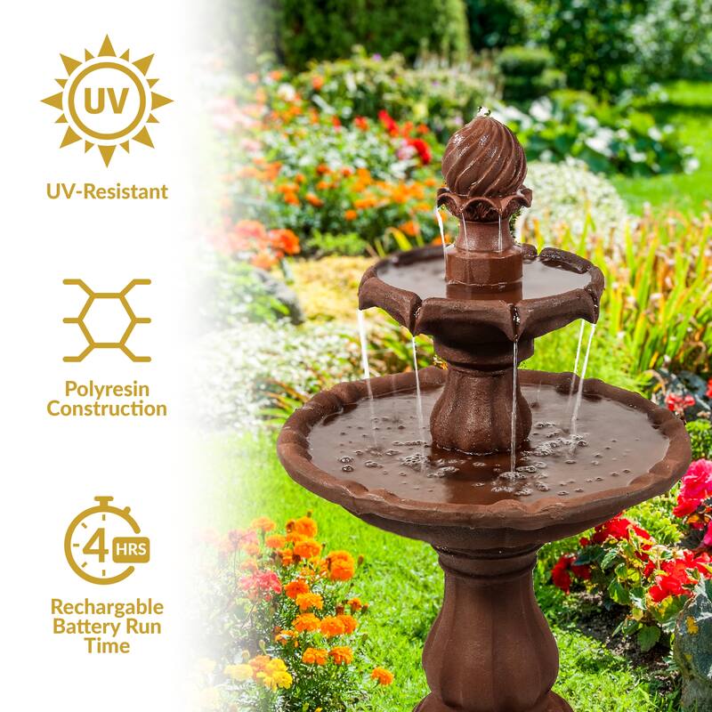Sunnydaze Two Tier Solar-on-Demand Fountain, 35 Inch Tall - 35-Inch