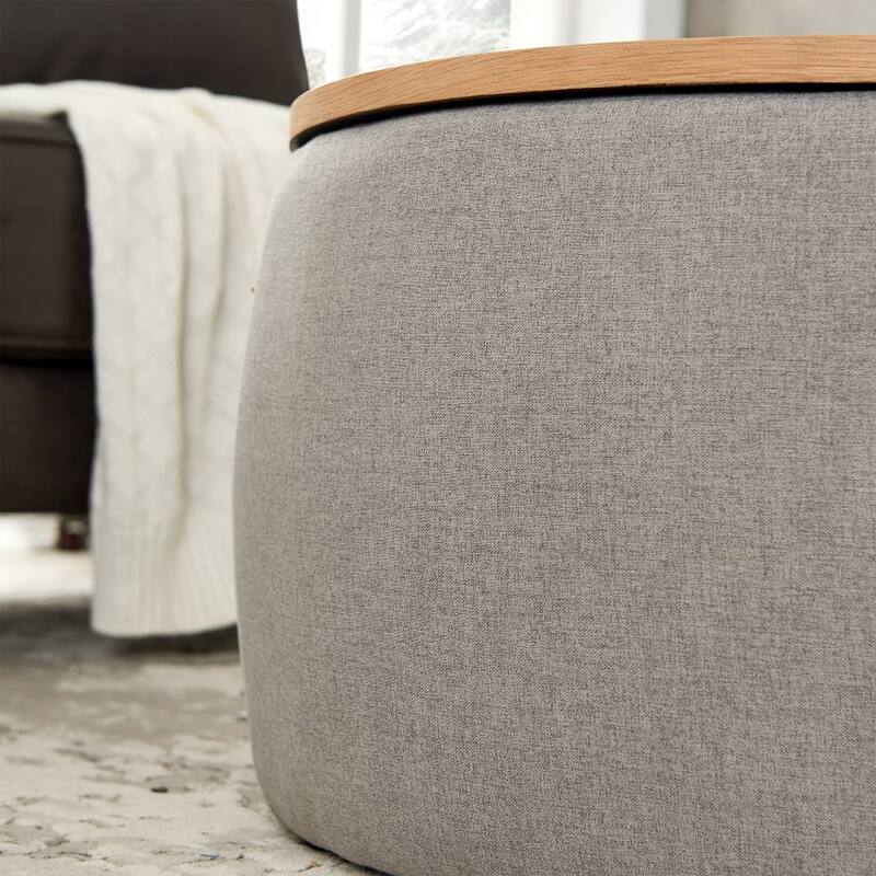 Round Storage Ottoman, 2 in 1 Function, Work as End table and Ottoman