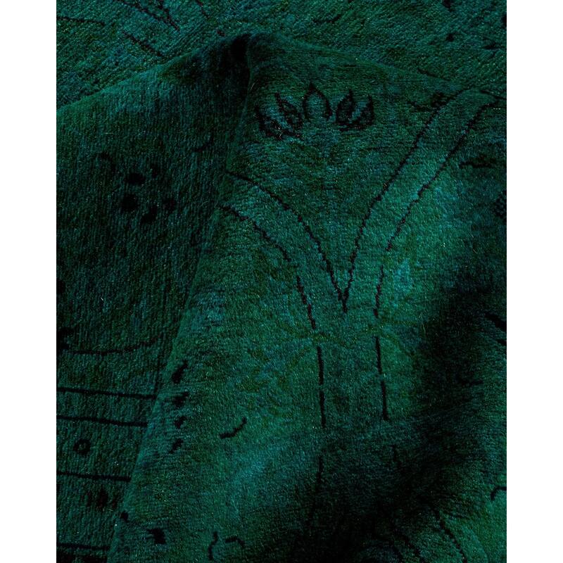 Overton Hand Knotted Wool Vintage Inspired Modern Contemporary Overdyed Green Area Rug - 8' 1" x 9' 10"