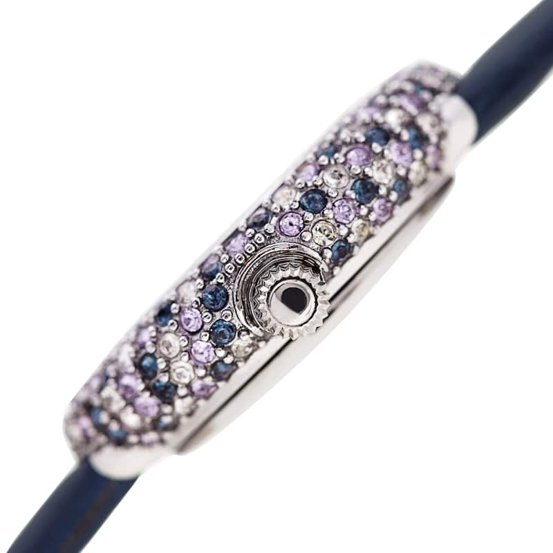 Burgi Ladies Vibrant Colorful Swarovski Crystal Diamond Satin Leather Strap Watch