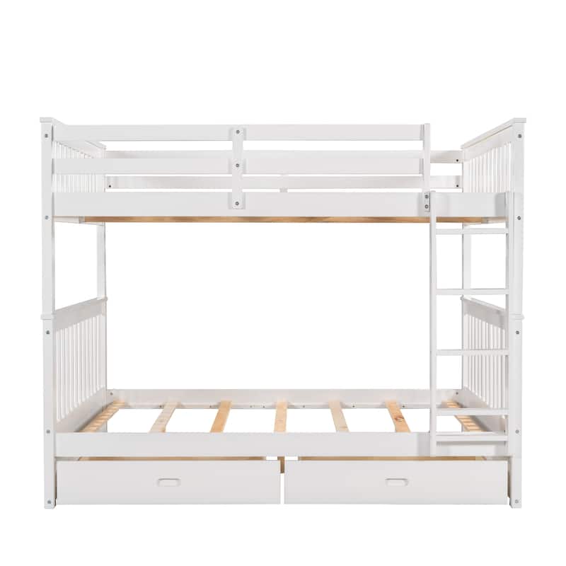 Full Pine Bunk Bed with Ladders and Storage Drawers