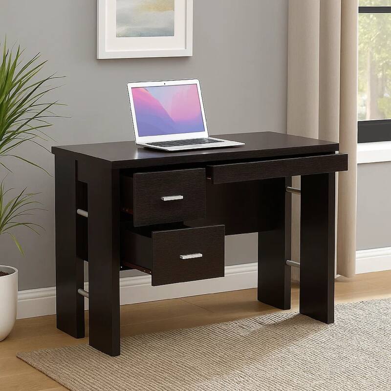 Laptop Desk, 3 Storage Drawers, 39 Inch, Red Cocoa Brown Wood