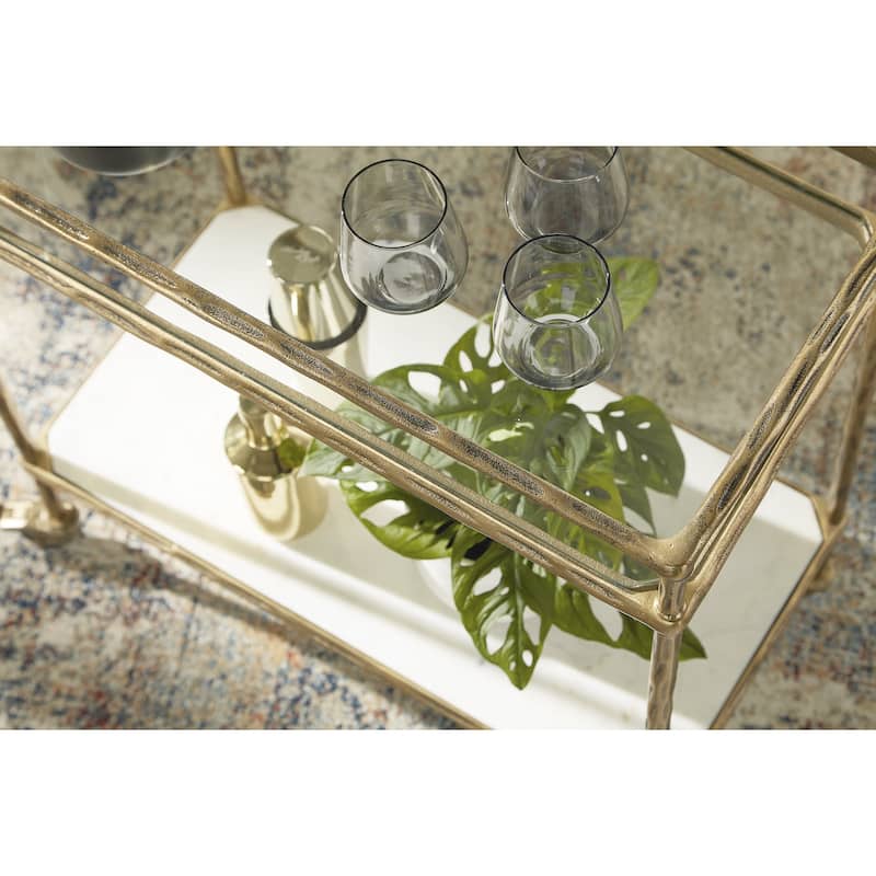 Signature Design by Ashley Plattfield Gold/Clear Bar Cart - 28" W x 14.5" D x 31.63" H