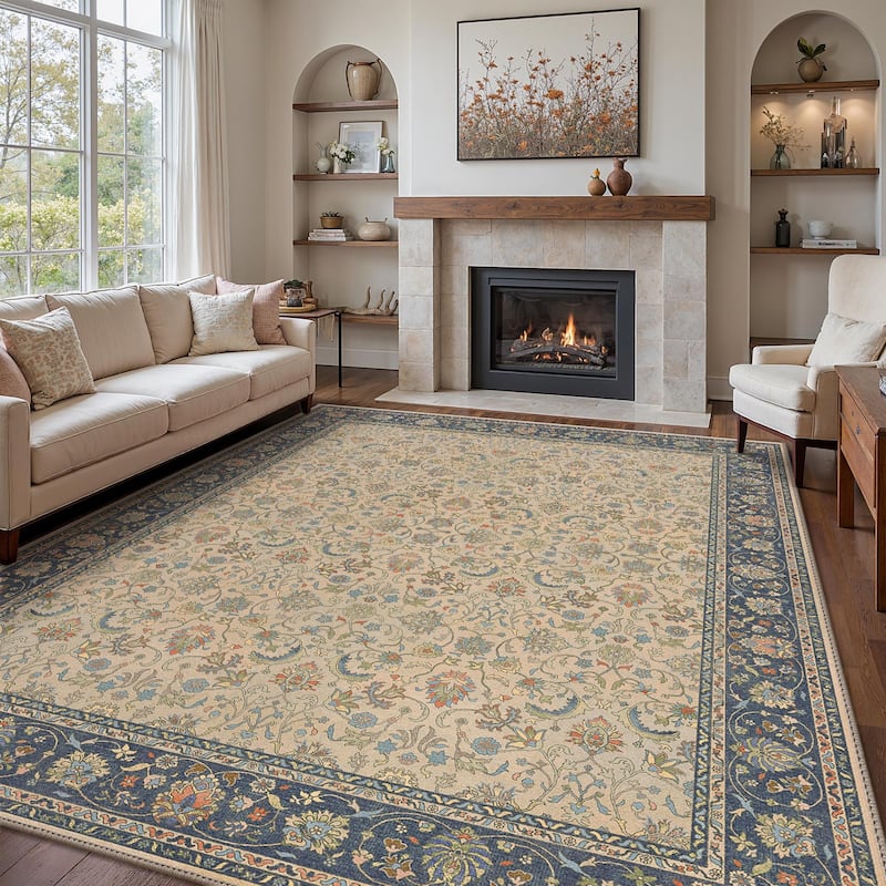 Mcow Vintage Floral Low-Pile Machine-Washable Area Rug - 8' x 10' - Light Brown - Rectangle