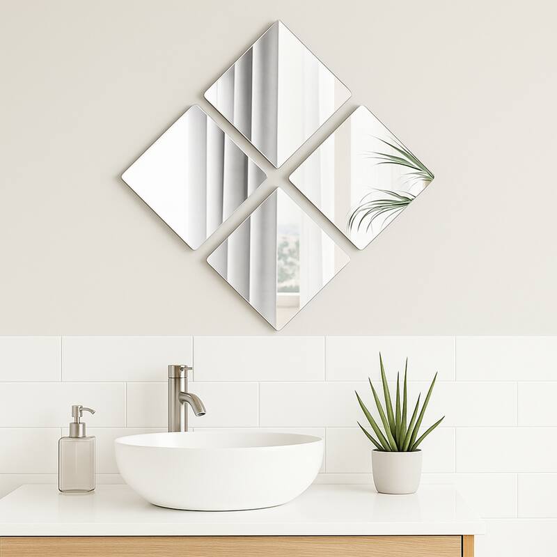 Small Decorative Wall Self Adhesive Shaped Mirrors - Set of 4 - Square