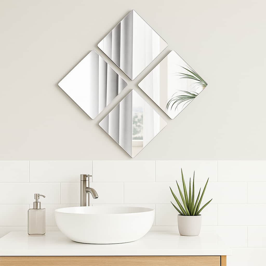 Small Decorative Wall Self Adhesive Shaped Mirrors - Set of 4