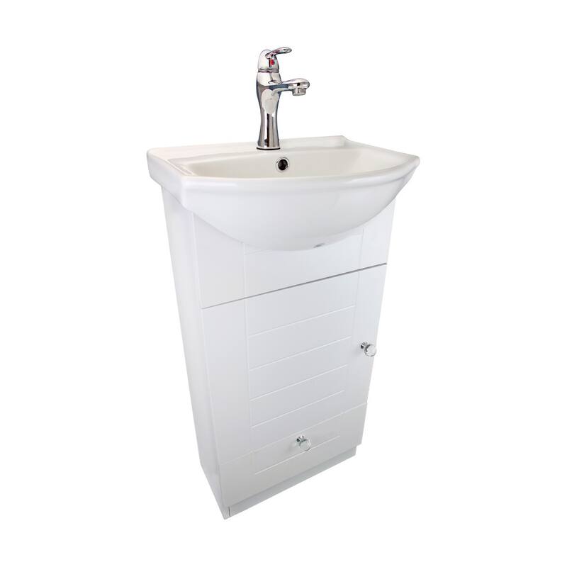 17.75" White Wallmount Bathroom Vanity with Sink, Faucet, Drain and Overflow (Set of 2)