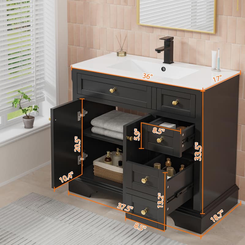 Retro Bathroom Vanity W/ Drop in Sink Combo Cabinet Set