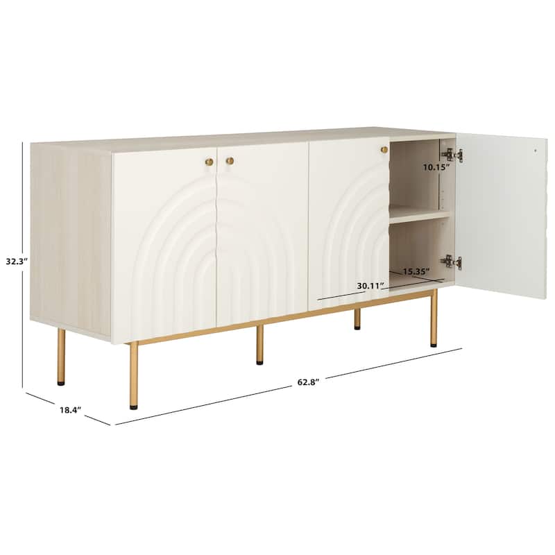 SAFAVIEH Home Mayln 4 Door Sideboard/Mediastand - 63Wx18Dx32H - Bleached White/White/Gold