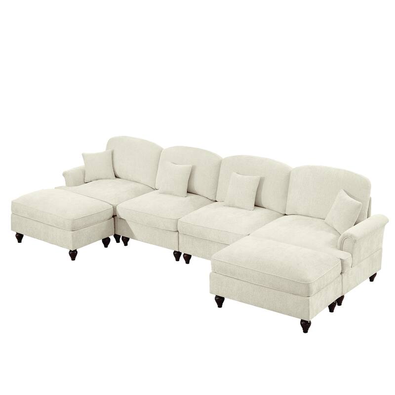 GDFStudio - Classic U-Shaped Chenille 4-Seater 137.8" Sectional Sofa with Ottomans