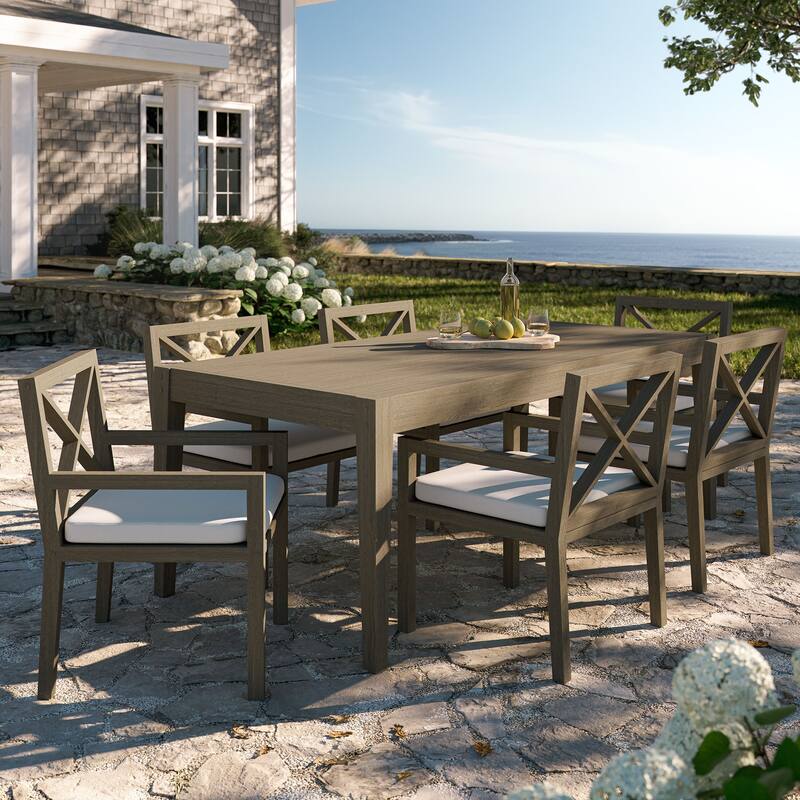 Northlake 7-Piece Outdoor Patio Teak Wood Dining Set - Weathered Gray
