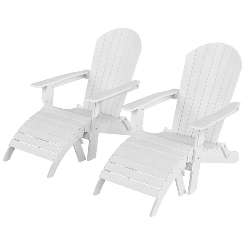Vineyard HIPS Outdoor Folding Eco-Friendly All Weather Seashell Adirondack Chairs with Ottomans (4-Piece Set)