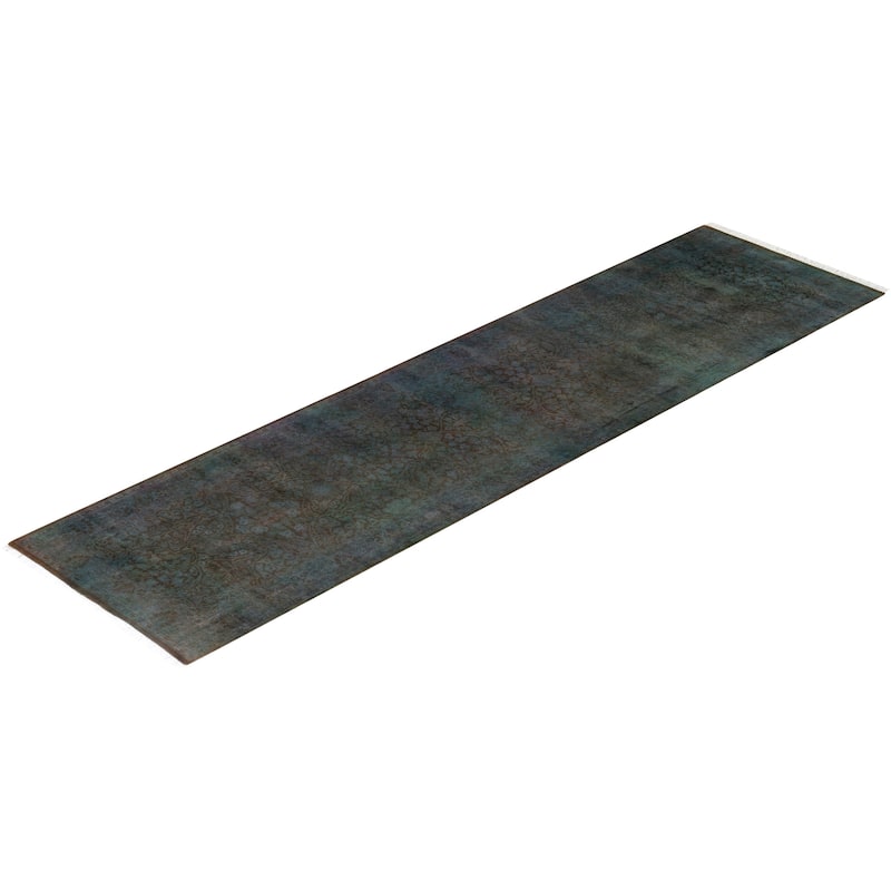 Overton Hand Knotted Wool Vintage Inspired Modern Contemporary Overdyed Gray Runner Rug - 2' 7" x 10' 3"