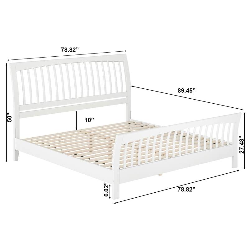 King Platform Bed - Solid Wood Low Profile Design - White Finish - Modern & Elegant