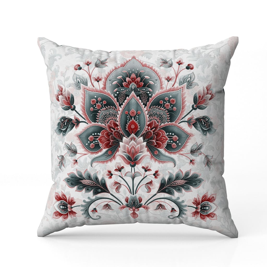 Paisley Petal Melody Indoor/Outdoor Reversible Throw Pillow Red and Green