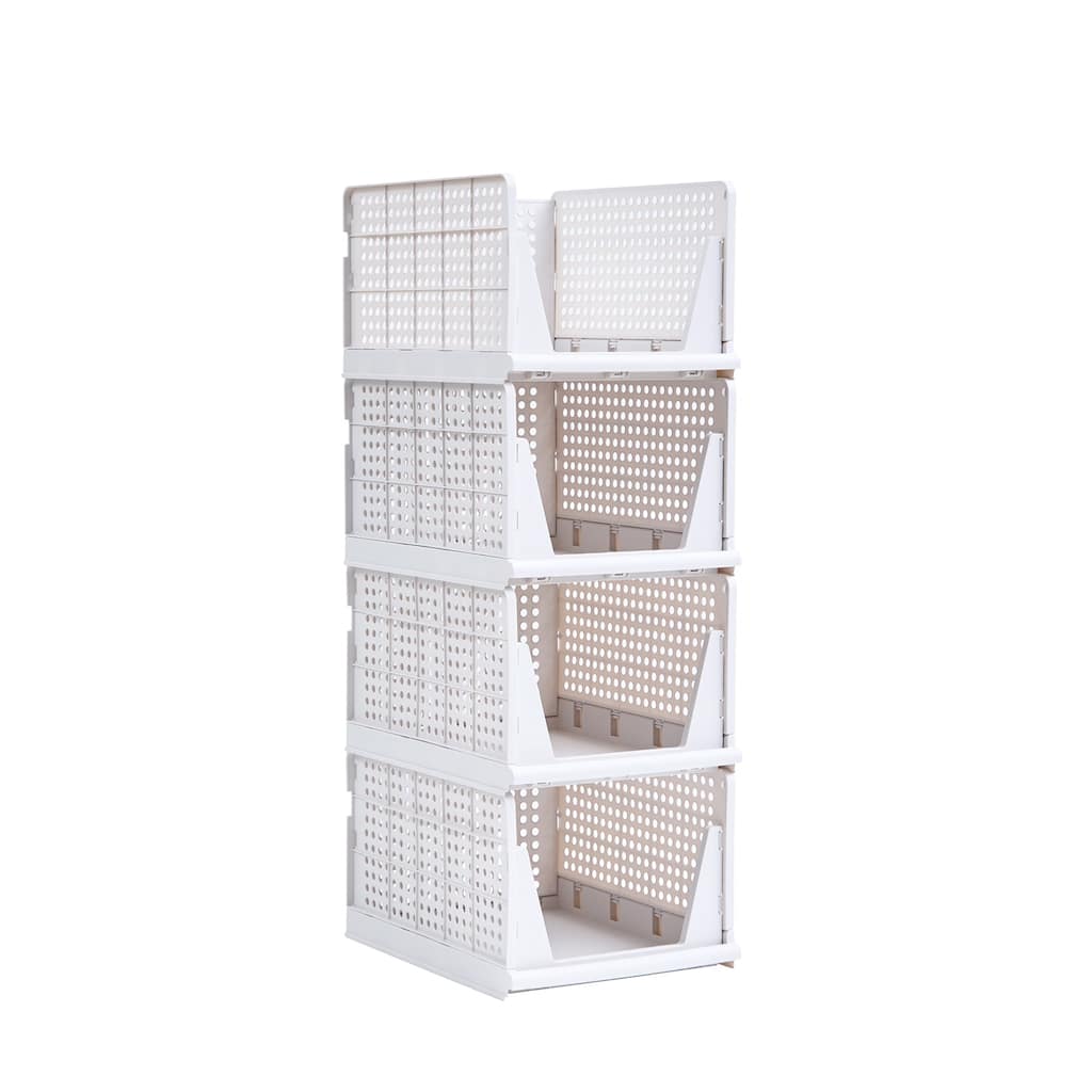Javlergo 4 Pack Stackable Plastic Storage Basket XL-Size Foldable Closet Organizers and Storage Bins Drawer Shelf - 4-Tier