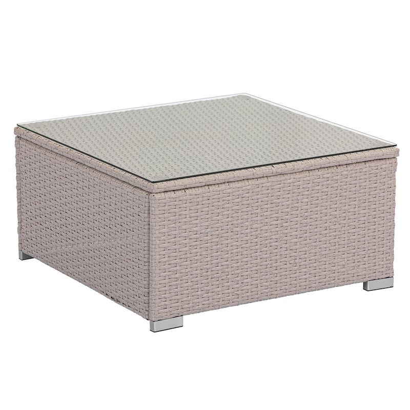 COSIEST Outdoor Furniture Wicker Glass-Top Coffee Table