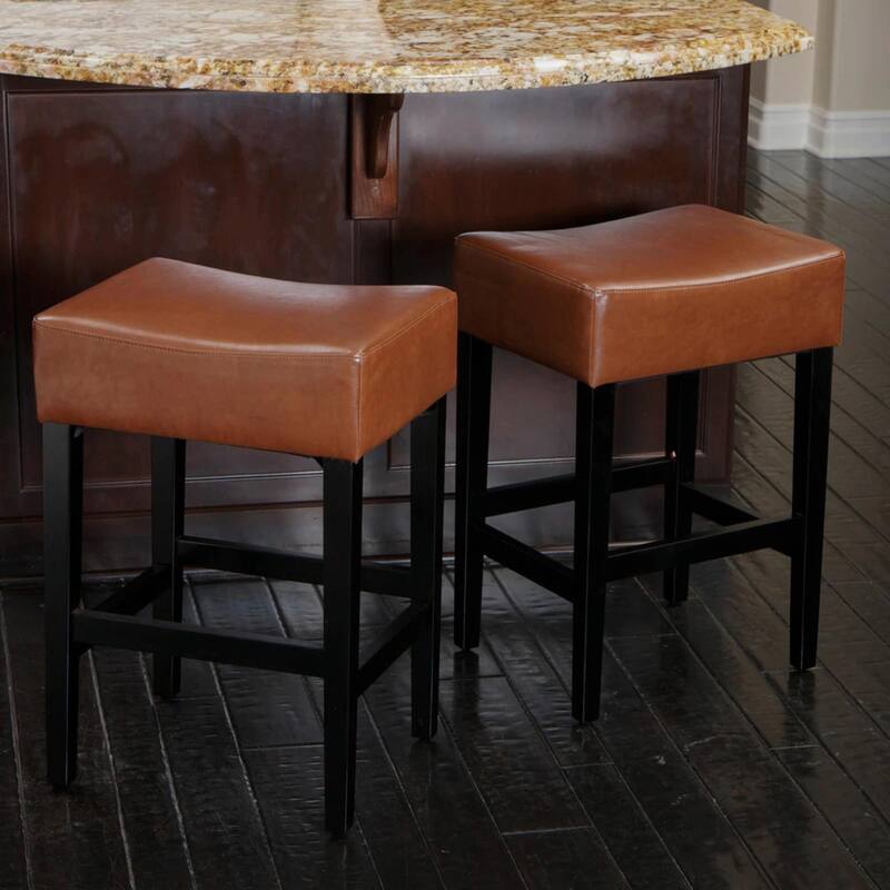 Set of 2, 26.75" Backless Leather Counter Height Barstools
