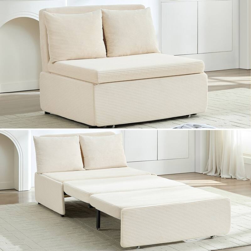 Mixoy Corduroy Fabric Queen Size/Twin Size Sofa Bed, 2-in-1 Modern Pull Out Sleeper Sofa Bed