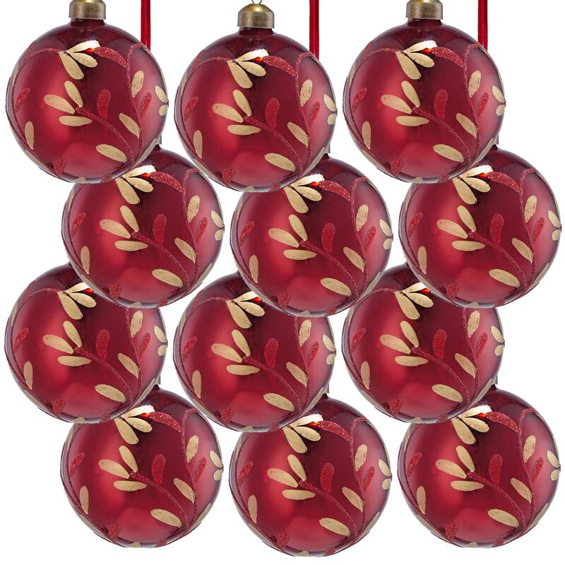 D3" Christmas Ball Ornaments, Glass Decorative Hanging Ball Christmas Tree Ornaments for Holiday, Set of 12