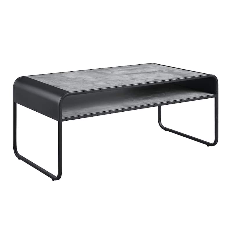 HomeRoots 42" Gray and Black Concrete And Metal Sled Coffee Table With Shelf - 42' X '18' X '22