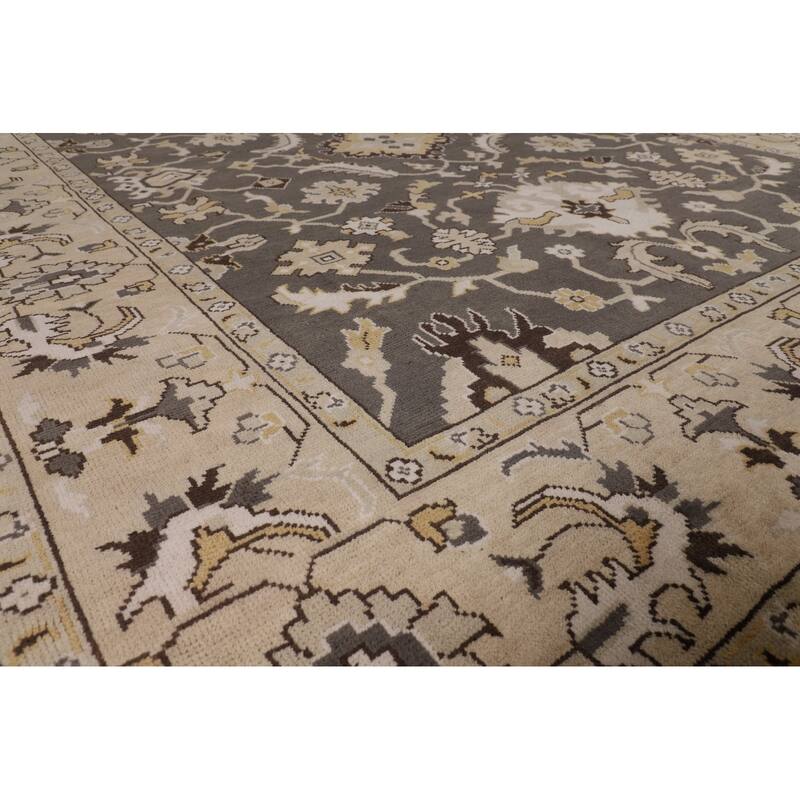 All-Over Floral Gray Oushak Oriental Area Rug Handmade Wool Carpet - 9'3" x 11'7"