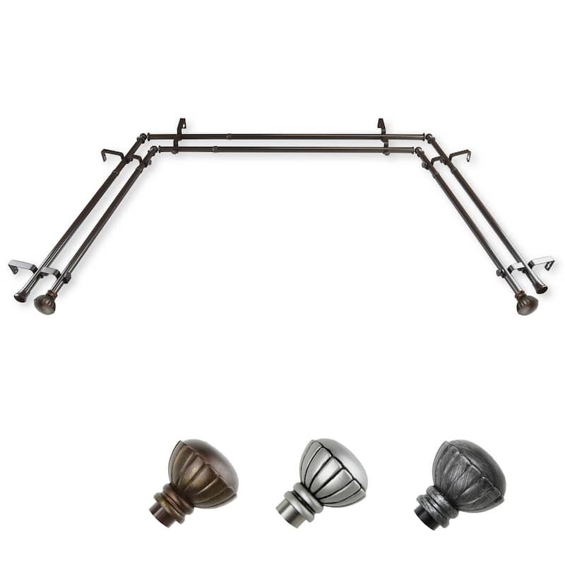 Rustic Curtain Rods & Hardware Set - Adjustable Lengths, Decorative Finials, Black Window Treatment Rod - M