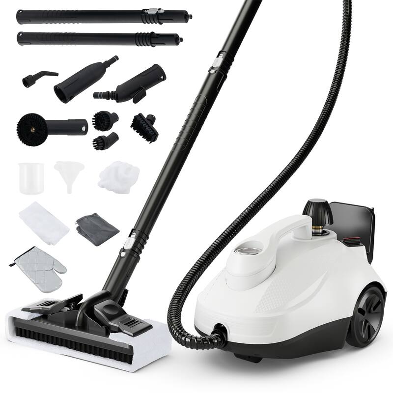 Gymax 1800W Multi-Purpose Steam Cleaner w/ Trigger Lock Wheels & 61 OZ - White