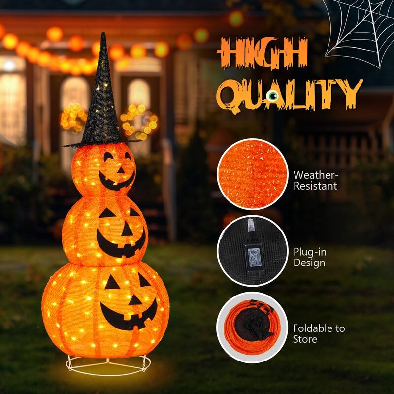 5FT Pre-Lit Collapsible Halloween Jack-O-Lantern Pumpkin Decorations