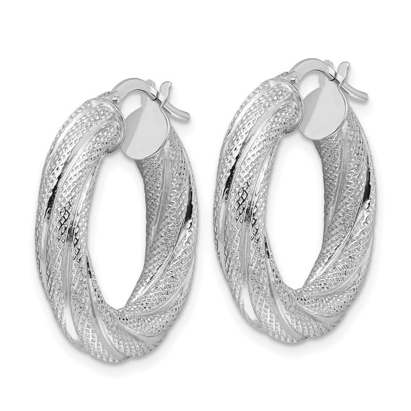 Curata 14k White Gold Textured Twisted Round Hoop Earrings - 24.9x23.6mm