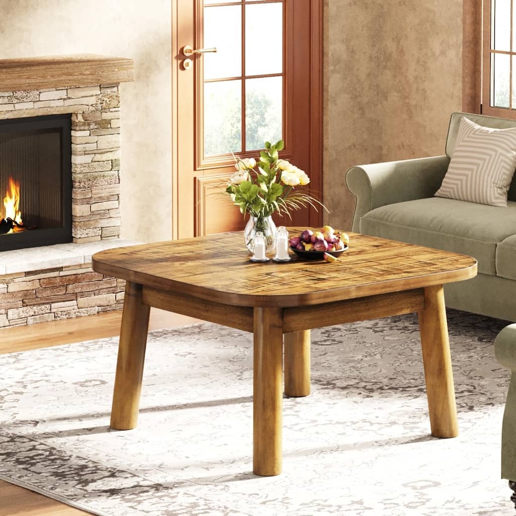 Solid Wood Square Coffee Table, 31.5 Inch Farmhouse Living Room Center Table