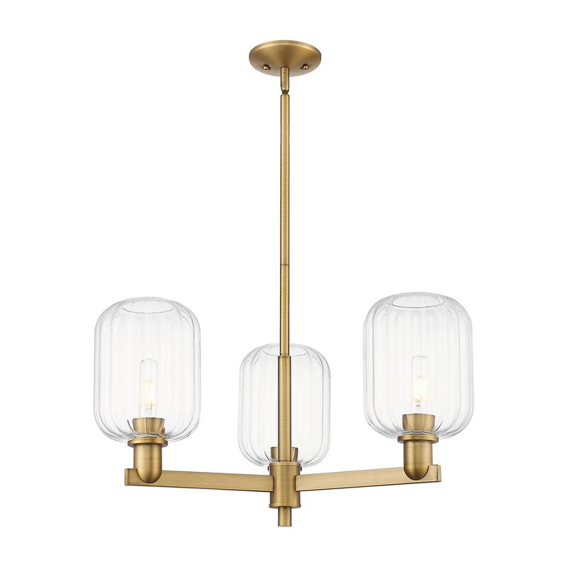 Innovations Lighting Downtown Urban - Preston - 3 Light 18" Jar Shade Stem Hung Chandelier - Clear/Brushed Brass