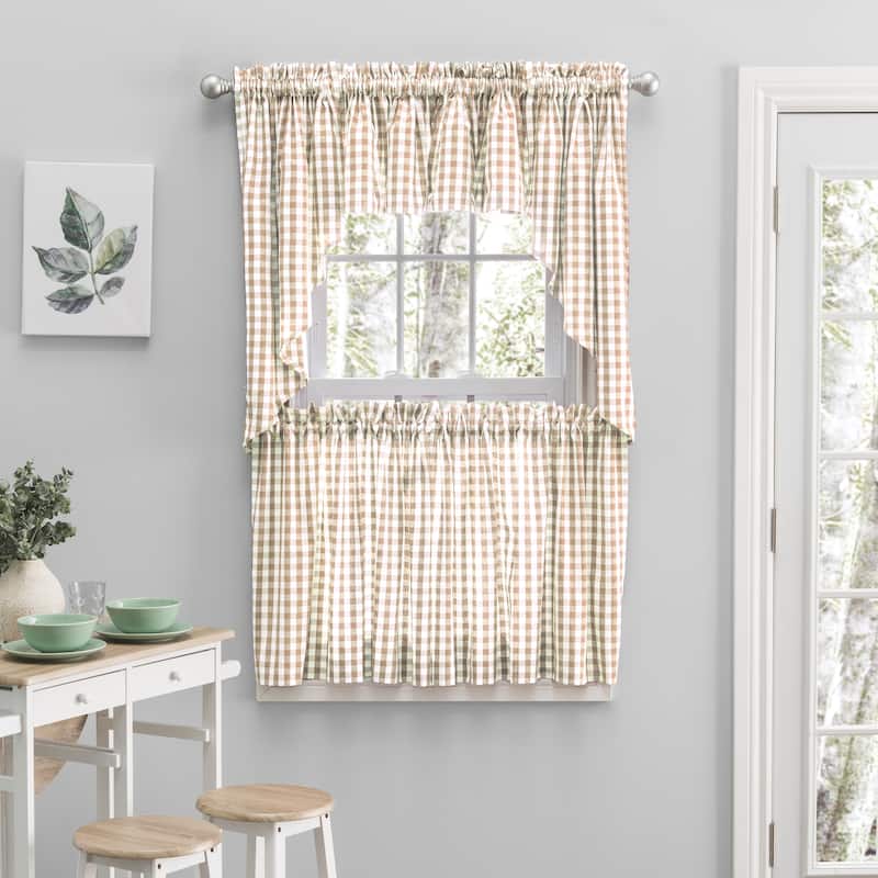 Checkmate Rod Pocket Kitchen Curtains - Tier, Swag or Valance (Sold Separately)