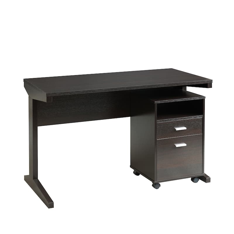 Anmytek Dark Wood Rolling Desk with 2 Drawers - Mobile Computer Desk for Home Office and Small Spaces
