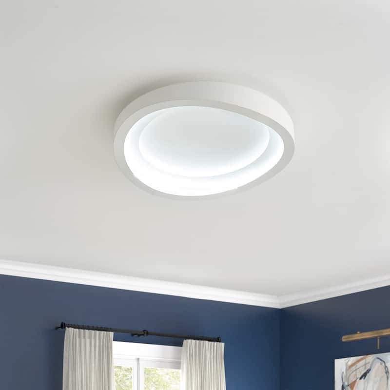 1-Light Dimmable White Finish LED Flush Mount Lighting - 19.7"D×19.7"W×3.1"H