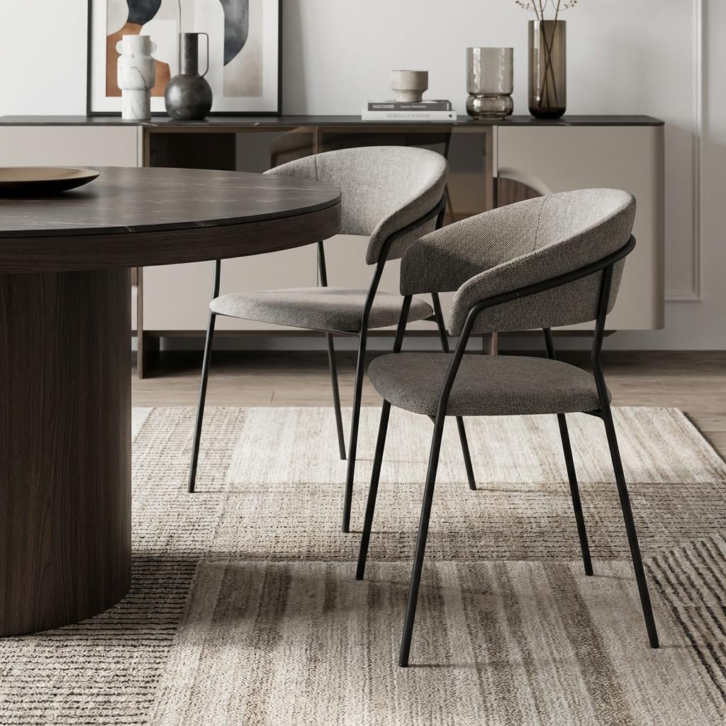 HomeRoots Set of Two Gray and Black Fabric Open Back Dining Arm Chairs - 22.75 in. x 31.00 in. x 20.50 in.