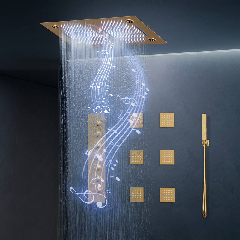 Shower Faucet System 28"*16" Ceiling Mount Shower Head with 4 Spray Mode Body Jets Handheld Spray LUXURY LED
