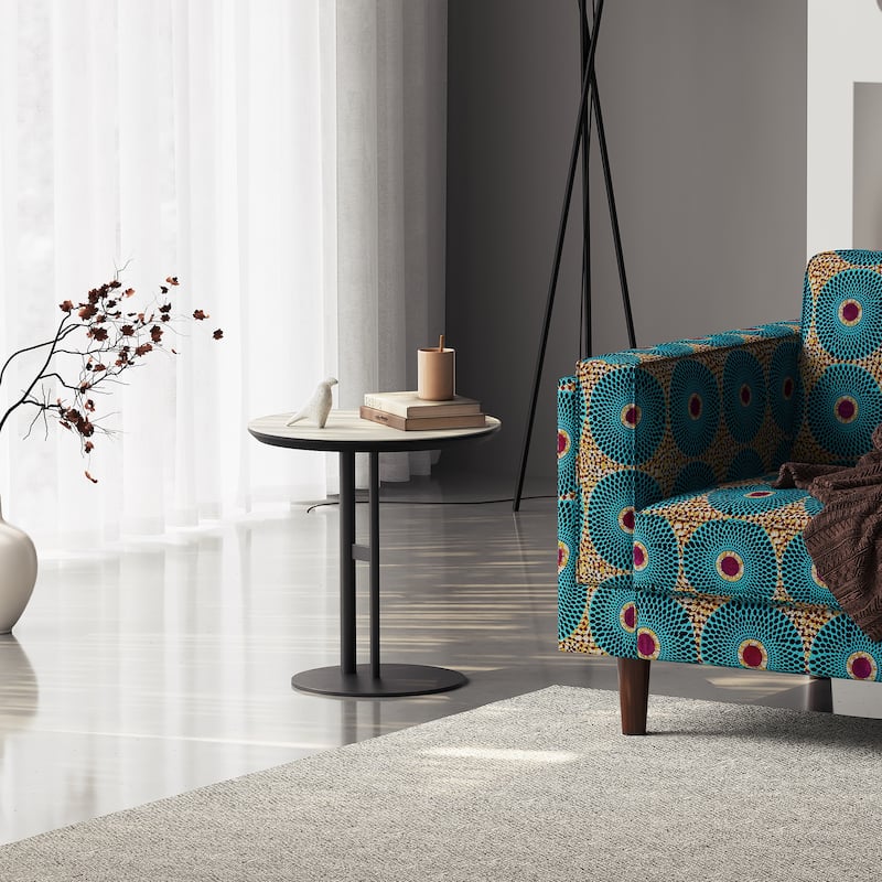 Modern Gray End Table Round Side Table Carbon Steel Base - 19.69'x19.69'x20.47' - Faux Leather - 19.69'x19.69'x20.47' - Black